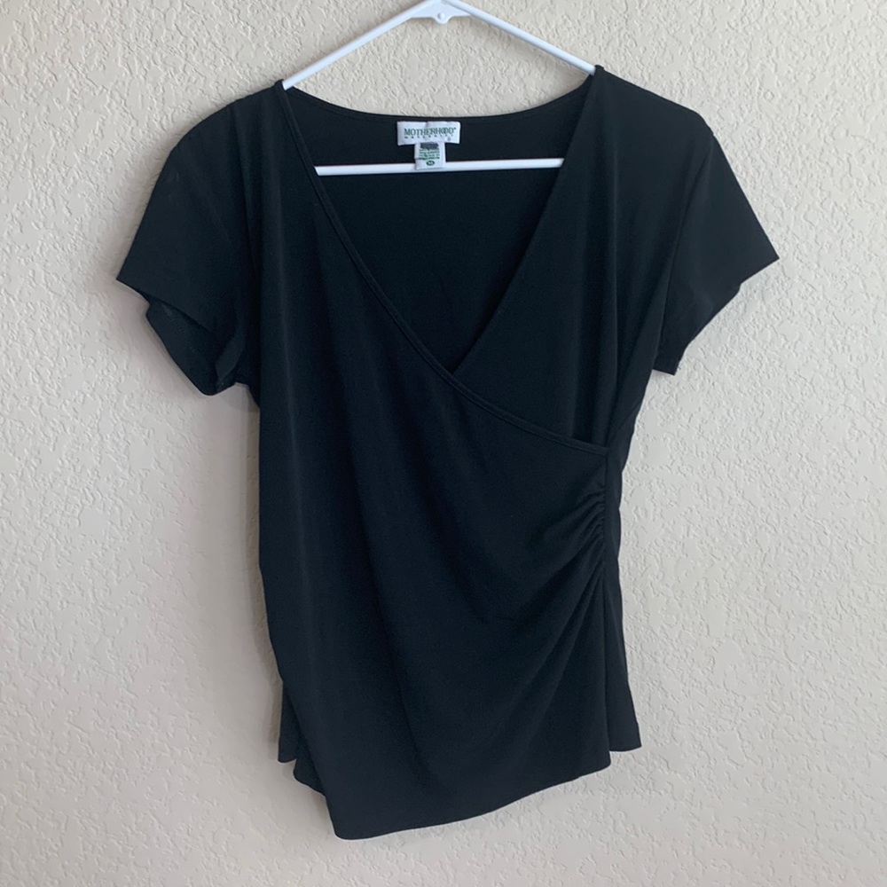 Black Maternity V-Neck Short Sleeve Wrap Top